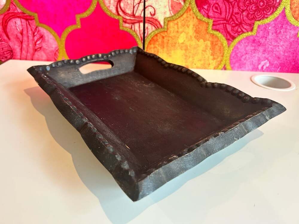 Wendy Bellissimo Home Wooden Serving Tray with Scalloped Beaded Edge and Handles